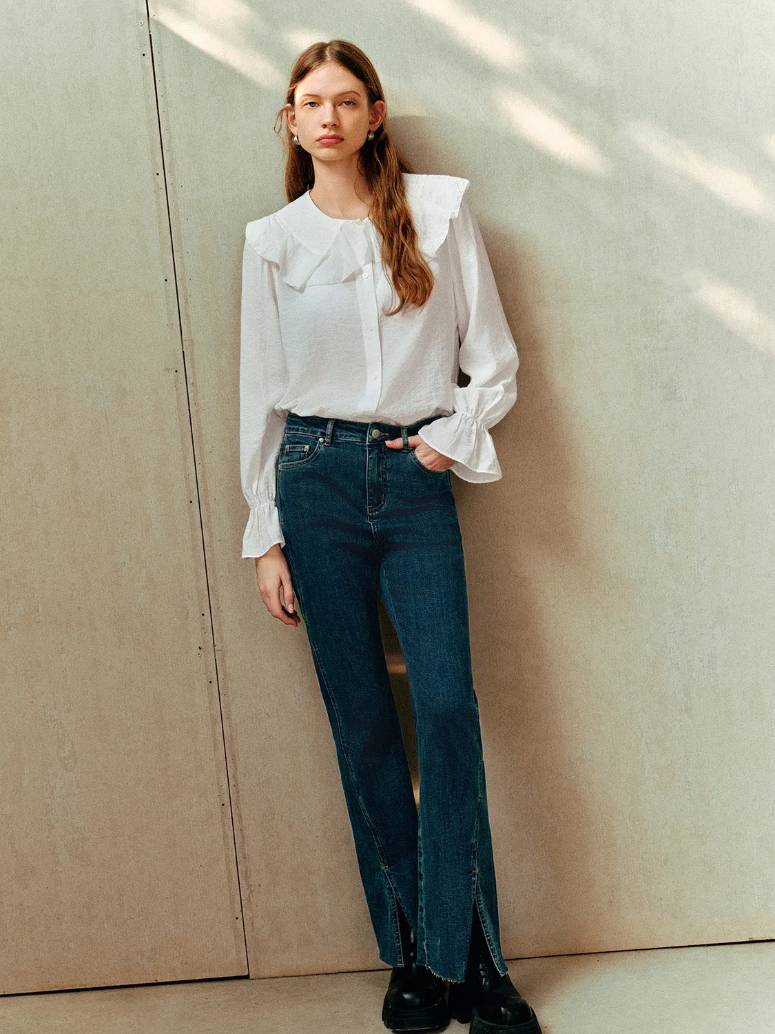 Ruffle Hem Long Sleeve Shirts sold by Urban Revivo product image thumbnail 4