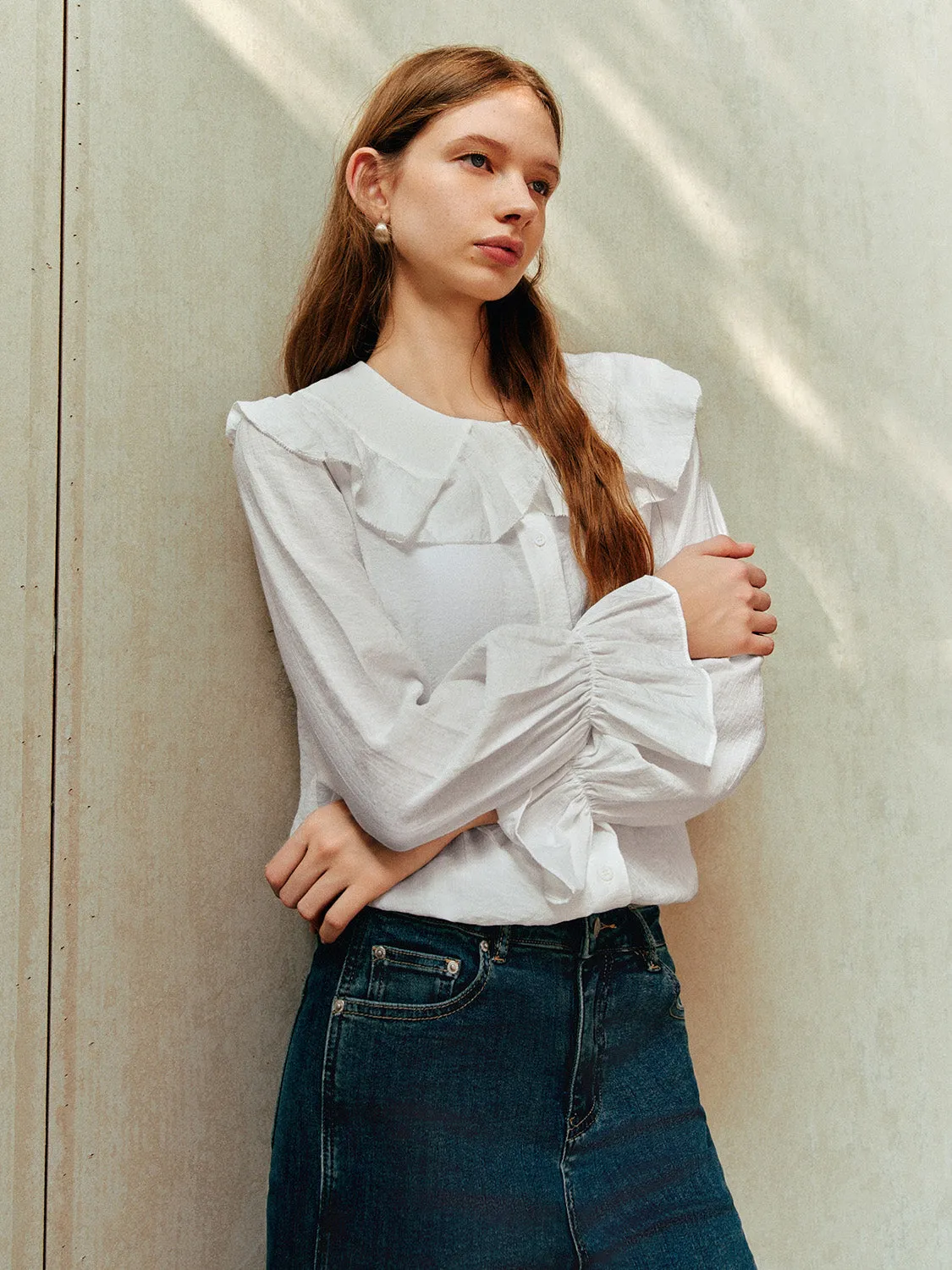 Ruffle Hem Long Sleeve Shirts sold by Urban Revivo product image thumbnail 2