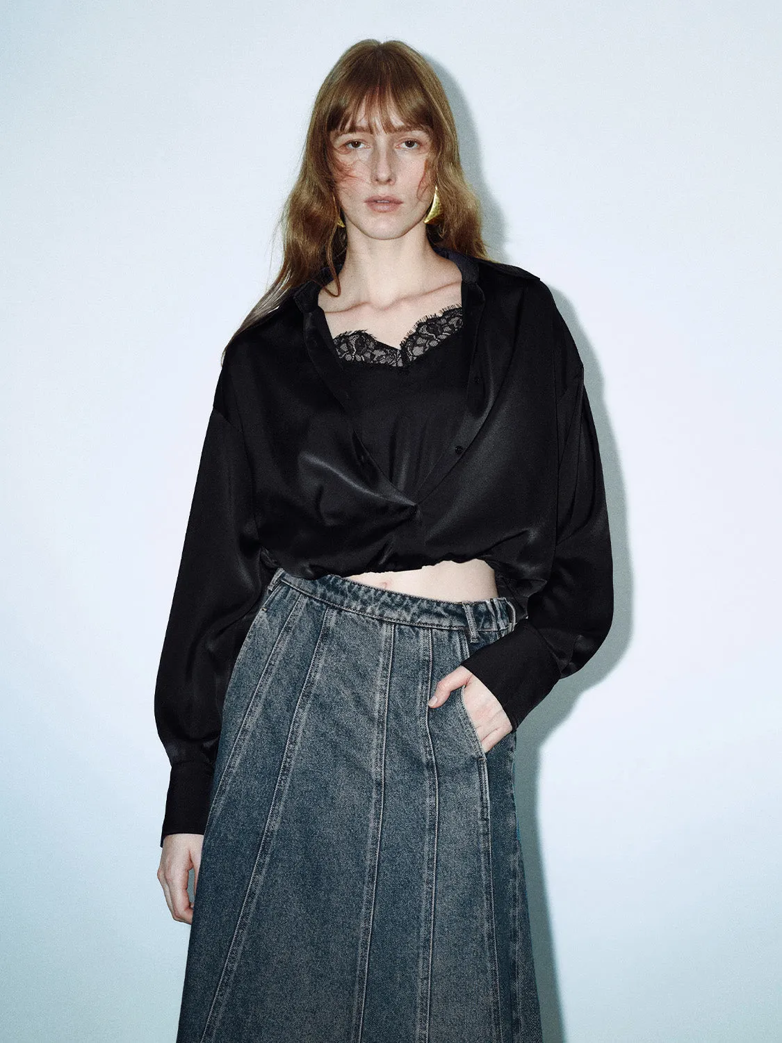 Lace Decor Loose Overhead Shirts sold by Urban Revivo