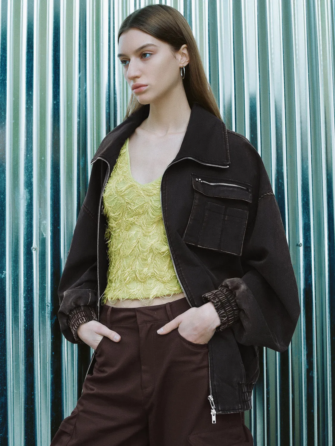 Zip Up Front Lapel Jackets sold by Urban Revivo product image thumbnail 2