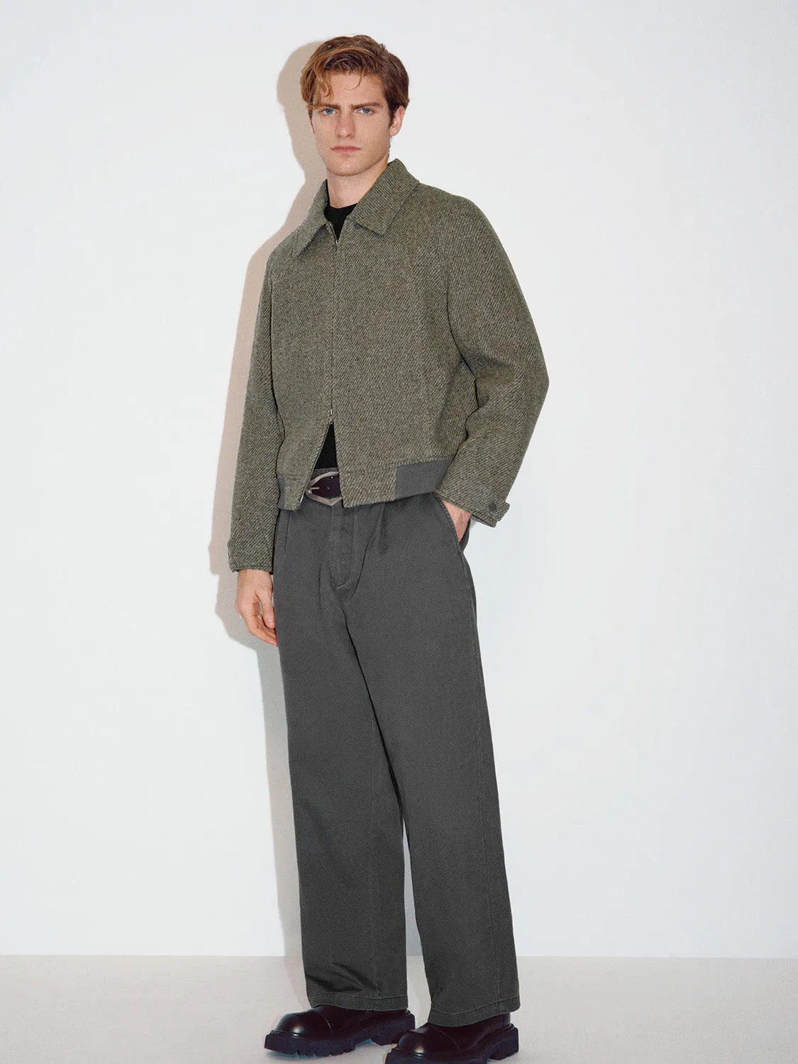 Loose Zip Up Front Wool Blend Jackets sold by Urban Revivo product image thumbnail 4