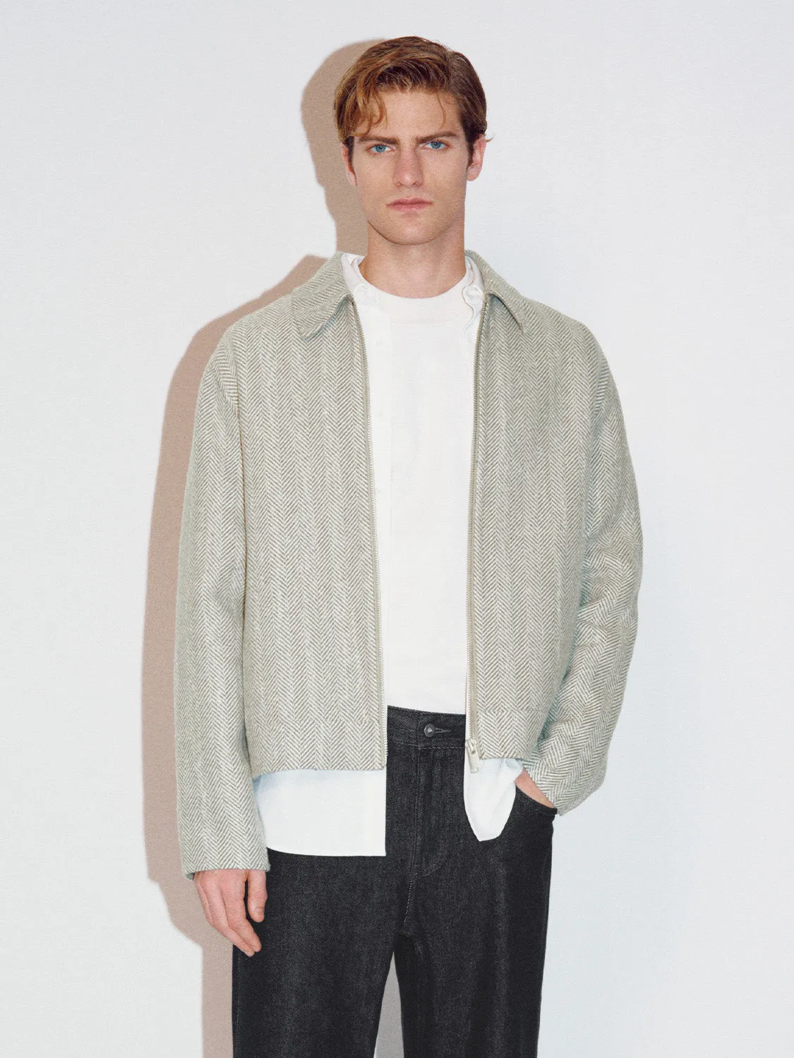 Zip Up Front Herringbone Wool Blend Jackets sold by Urban Revivo