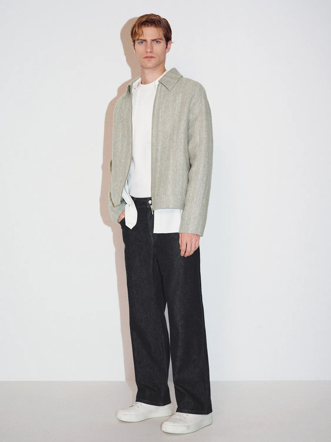 Zip Up Front Herringbone Wool Blend Jackets sold by Urban Revivo product image thumbnail 4