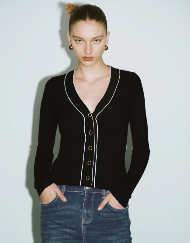 Skinny V-Neck Knitted Cardigan sold by Urban Revivo