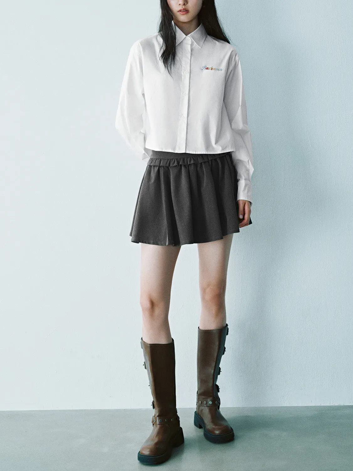 Cropped Button Up Long Sleeve Shirts sold by Urban Revivo product image thumbnail 4