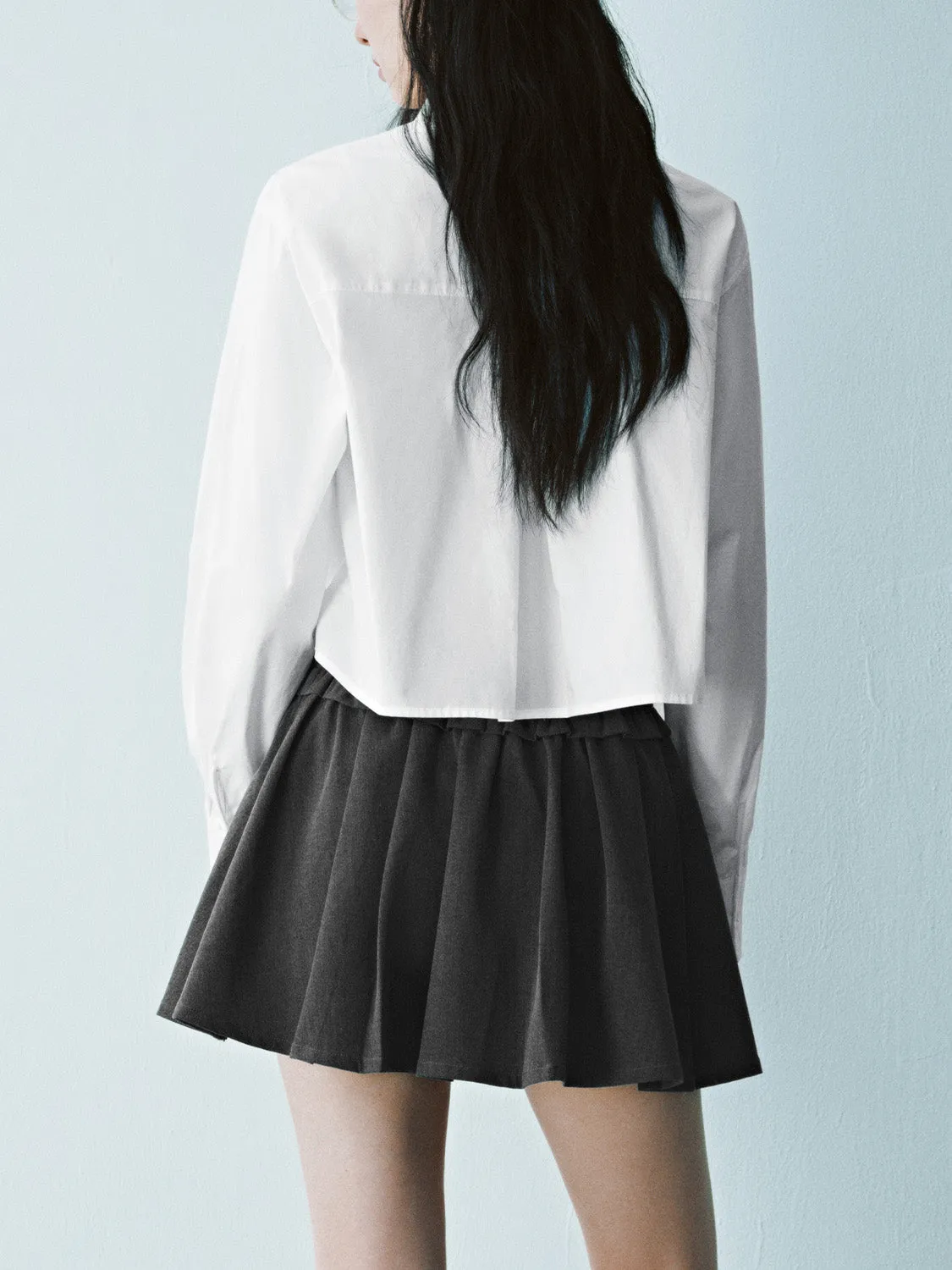 Cropped Button Up Long Sleeve Shirts sold by Urban Revivo product image thumbnail 3