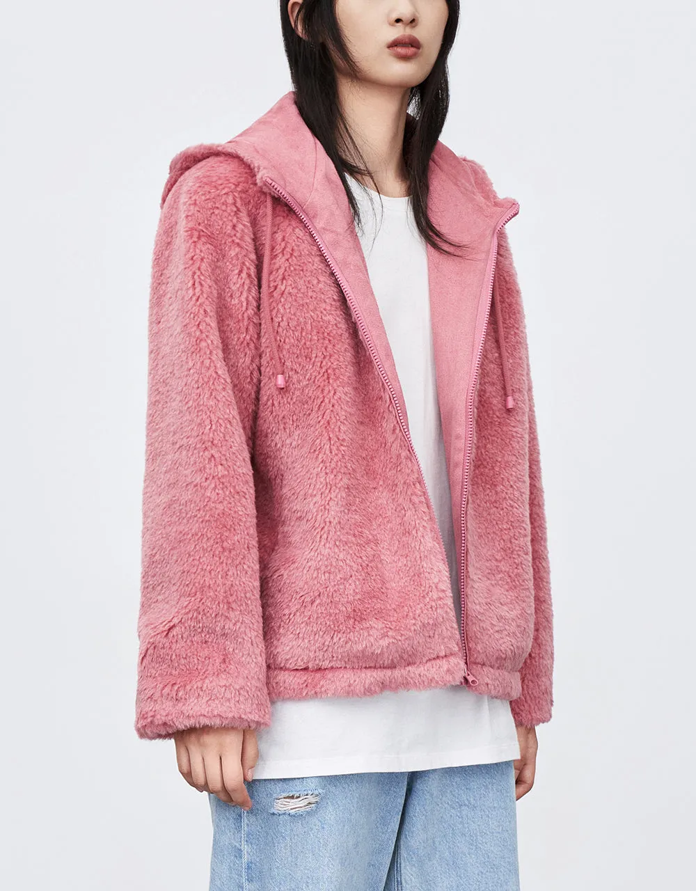 Raglan Sleeve Zipper Front Furry Jacket sold by Urban Revivo product image thumbnail 2