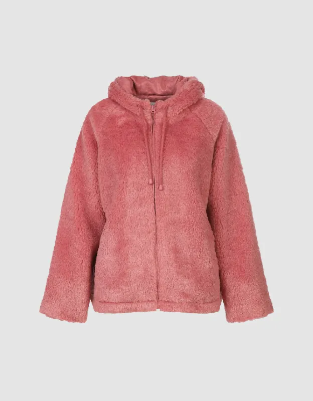 Raglan Sleeve Zipper Front Furry Jacket sold by Urban Revivo