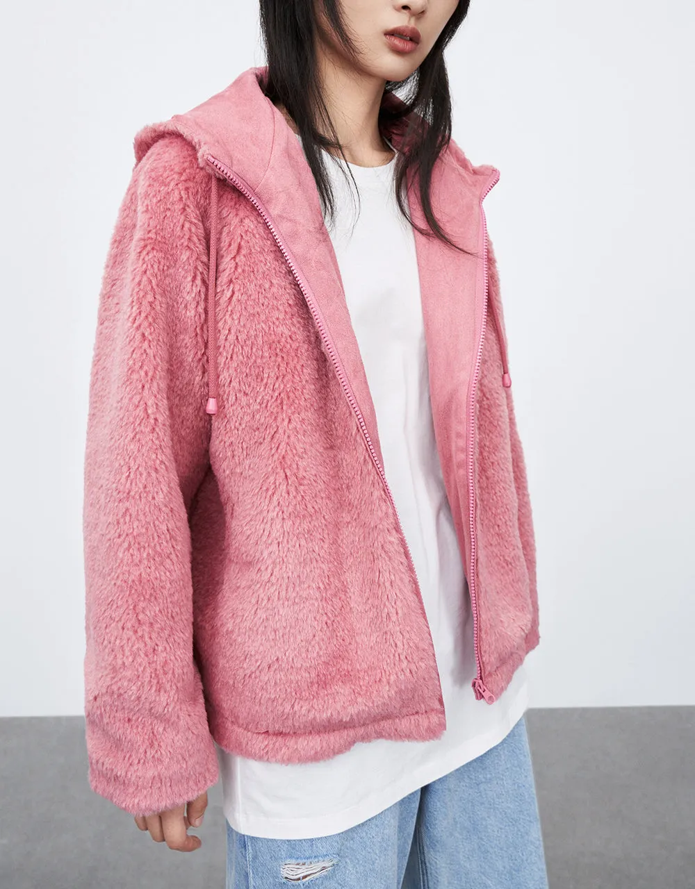 Raglan Sleeve Zipper Front Furry Jacket sold by Urban Revivo product image thumbnail 3