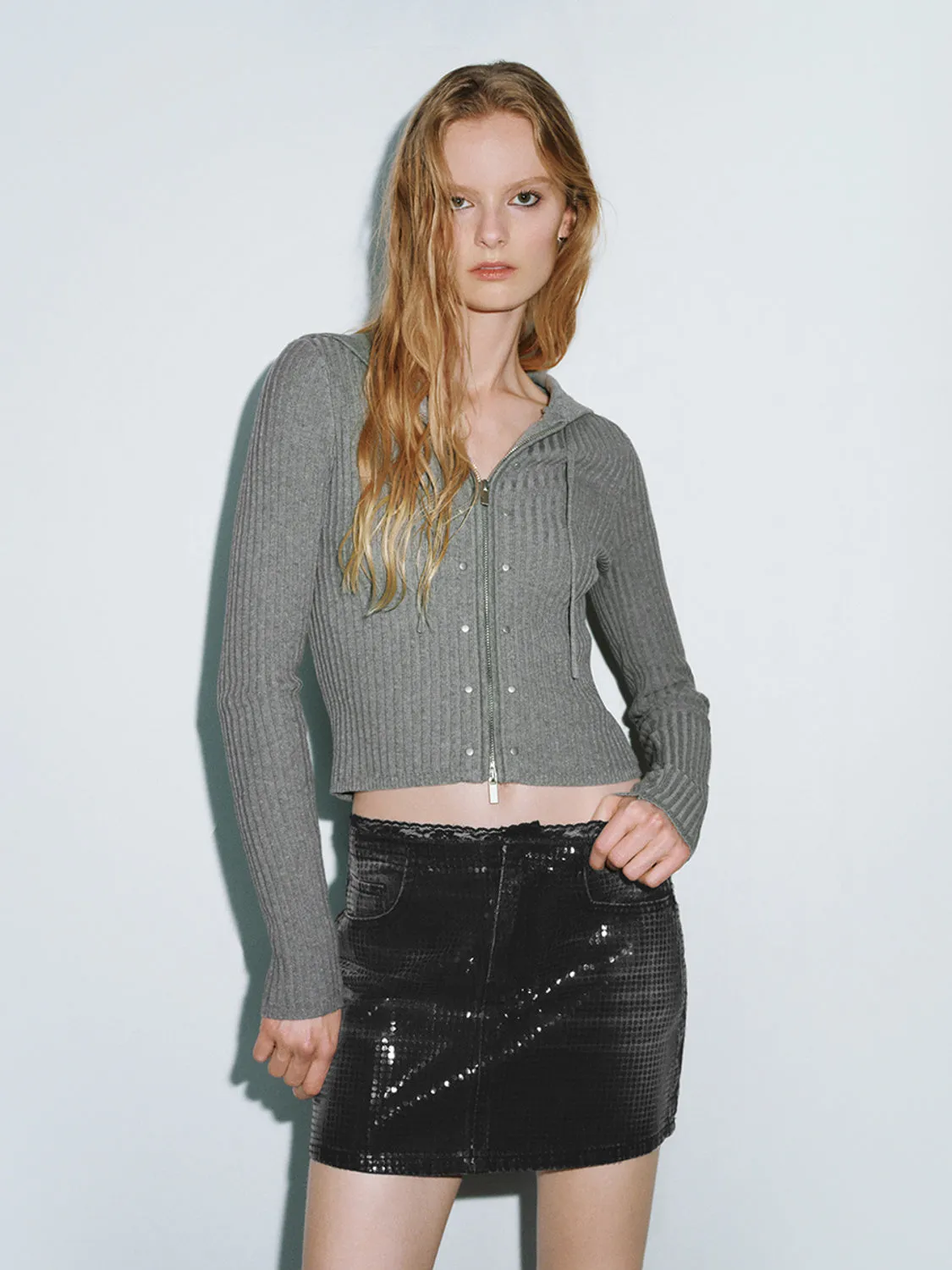 Rib Knitted Hoodie Cardigans sold by Urban Revivo