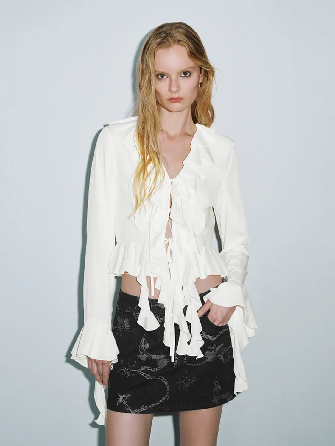 Ruffle Trim Long Sleeve Shirts sold by Urban Revivo product image thumbnail 4