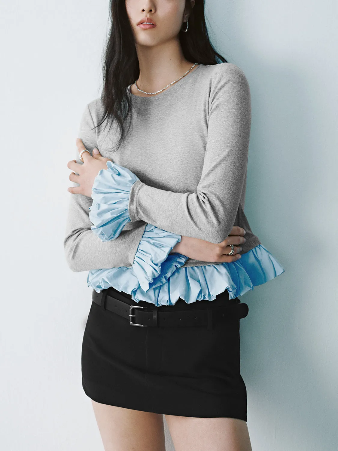 Ruffle Trim Skinny T-Shirts sold by Urban Revivo