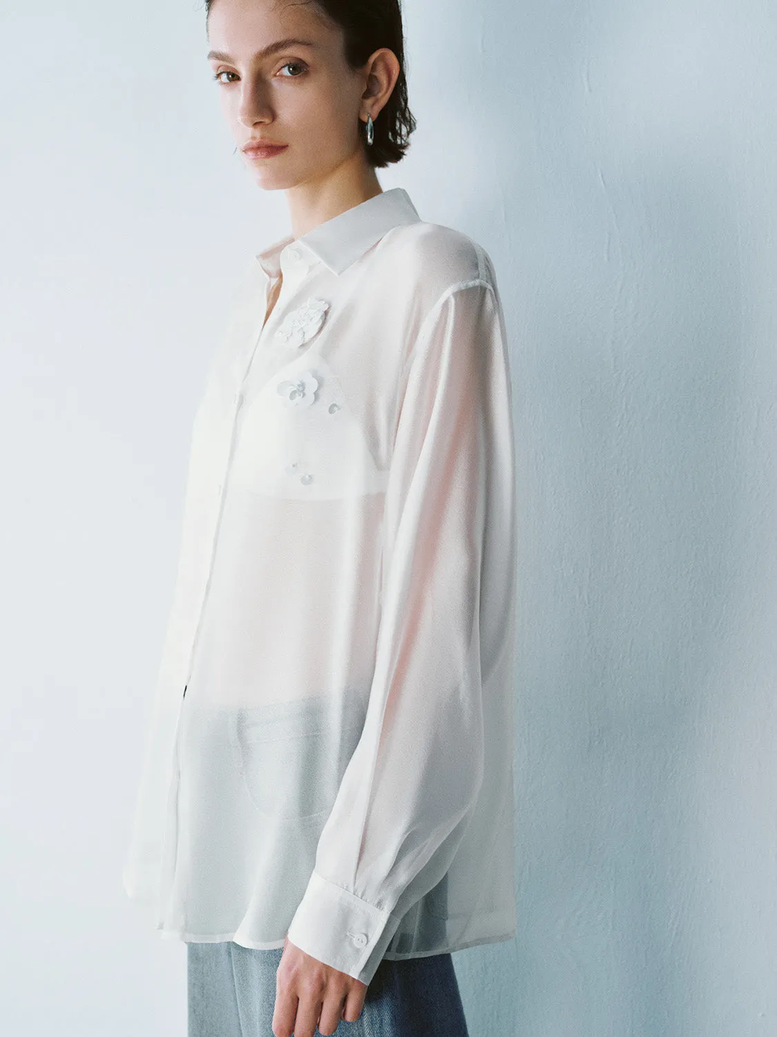 Flower Décor Button Up Long Sleeve Shirts sold by Urban Revivo product image thumbnail 2