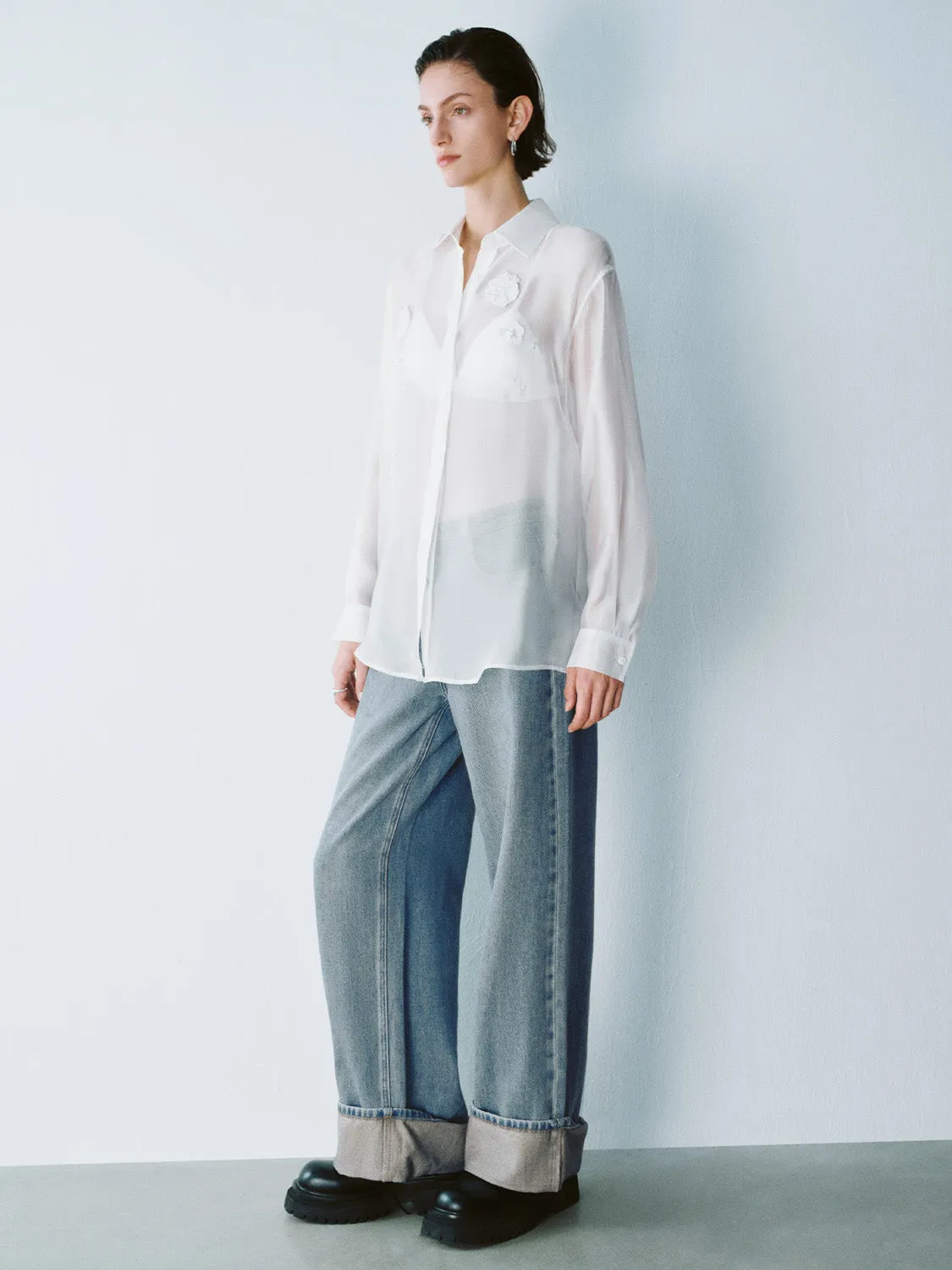 Flower Décor Button Up Long Sleeve Shirts sold by Urban Revivo product image thumbnail 4