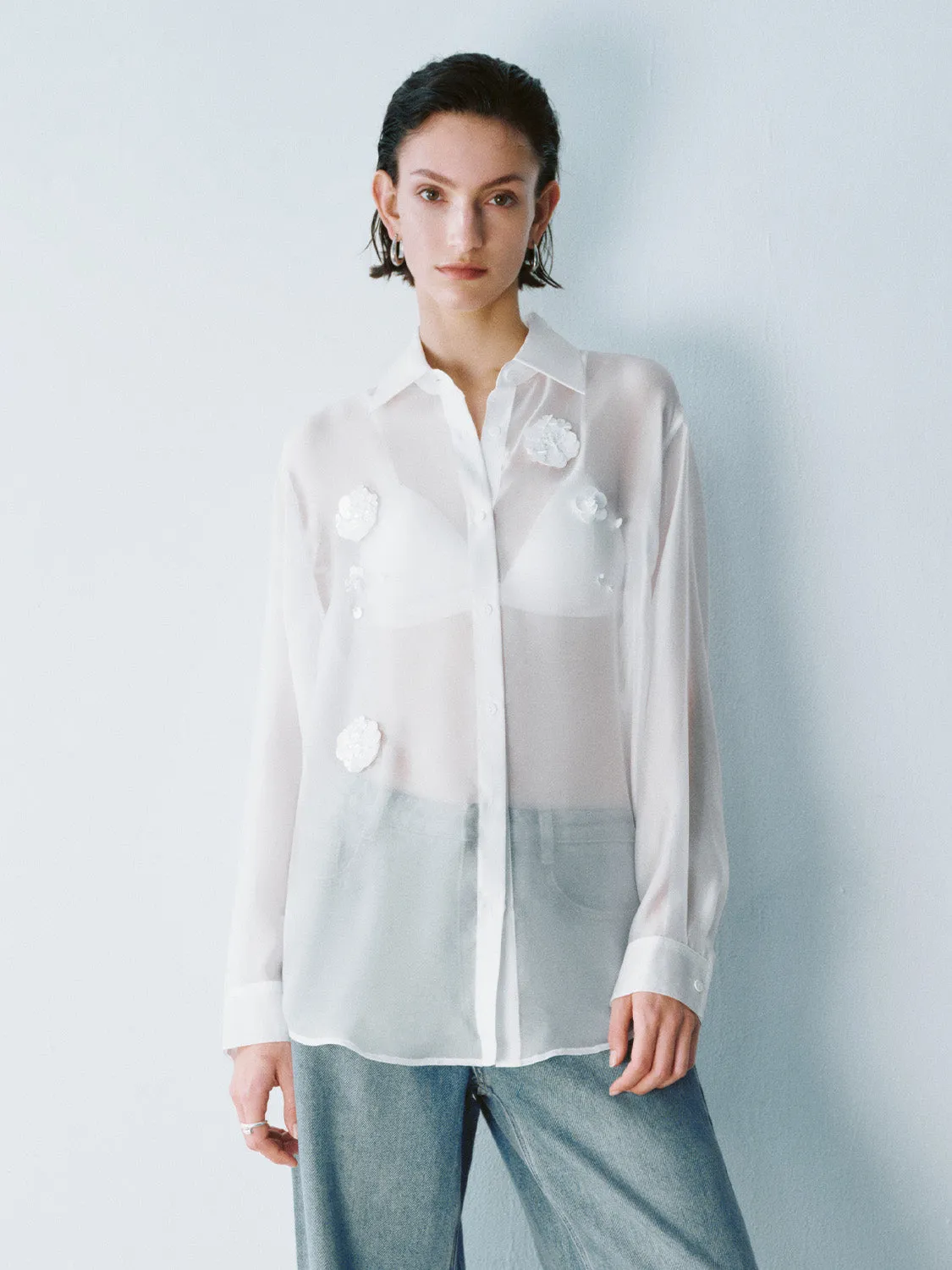 Flower Décor Button Up Long Sleeve Shirts sold by Urban Revivo