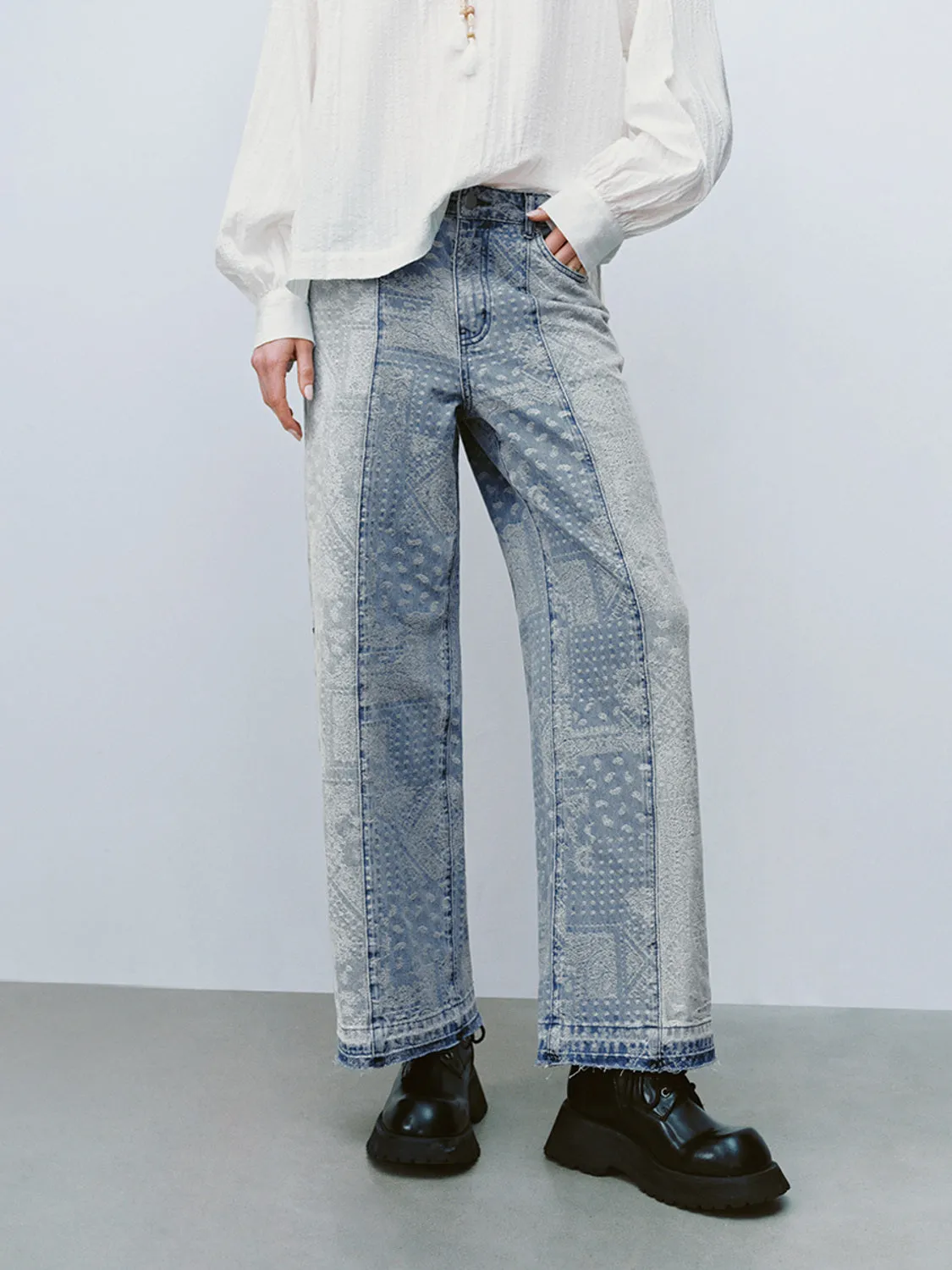 Two Toned Printed Denim Jeans sold by Urban Revivo