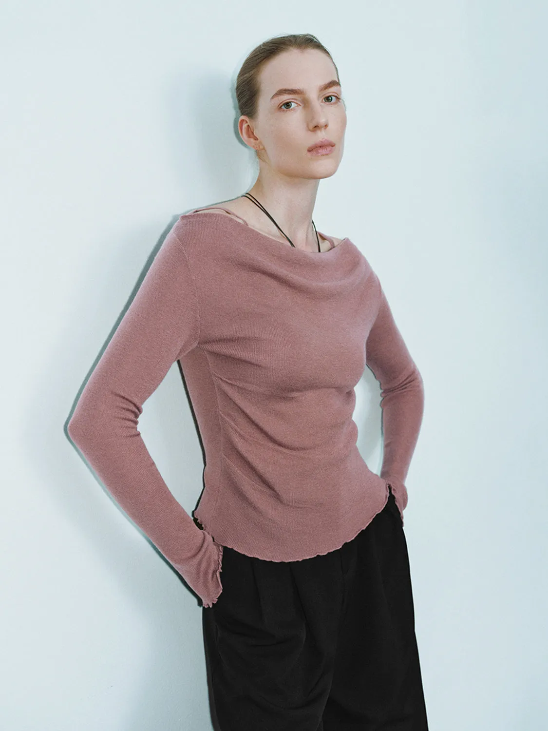 Cowl Neck Long Sleeve Knitted T-Shirts sold by Urban Revivo