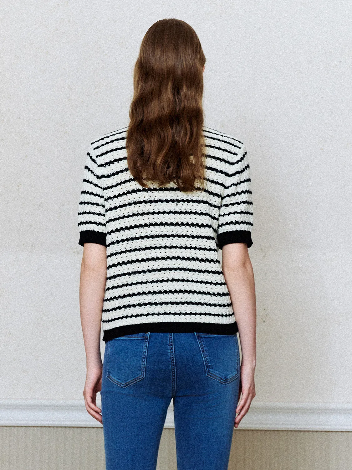 Short Sleeve Striped Knitted Cardigans sold by Urban Revivo product image thumbnail 3