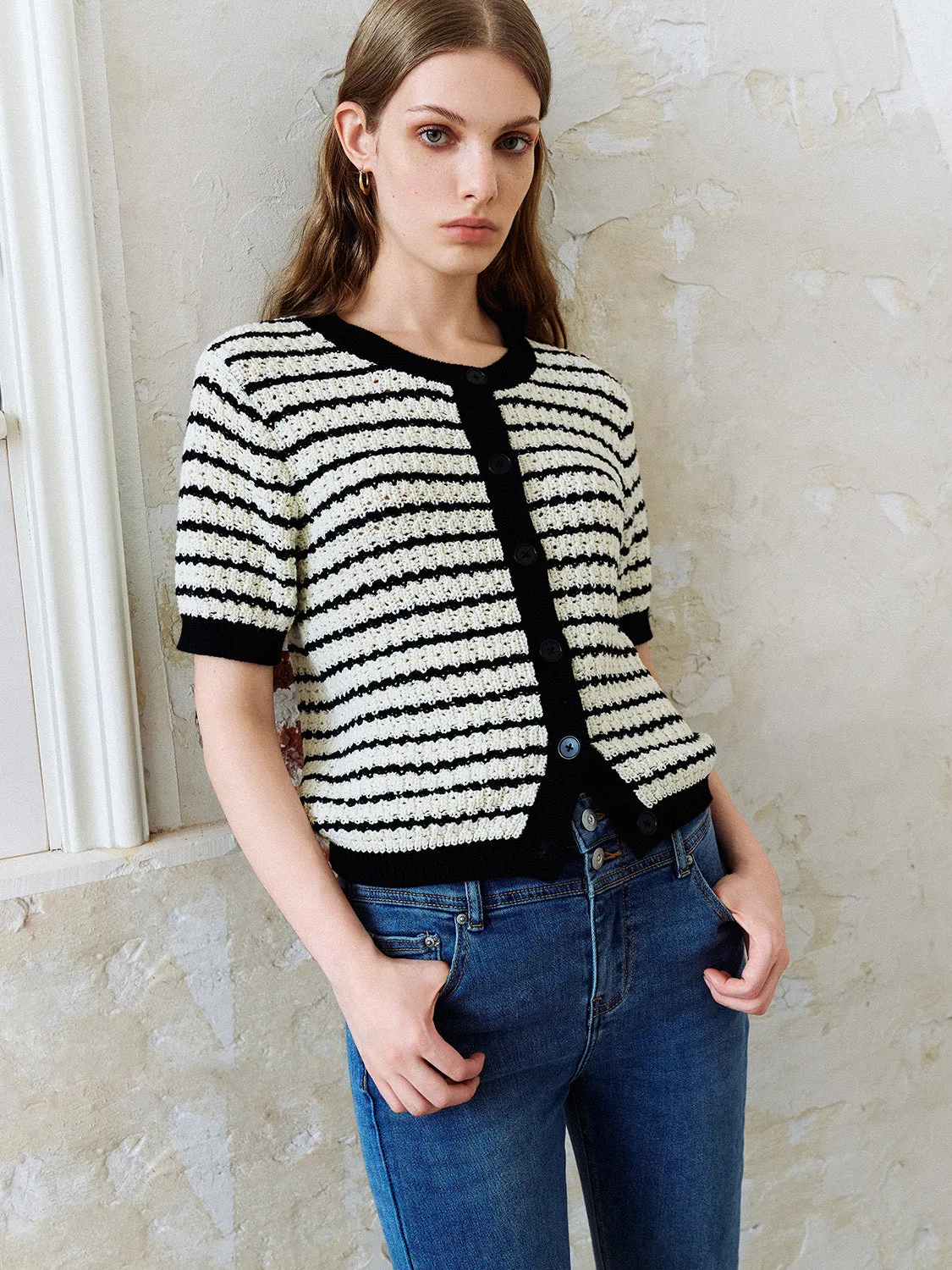Short Sleeve Striped Knitted Cardigans sold by Urban Revivo product image thumbnail 2