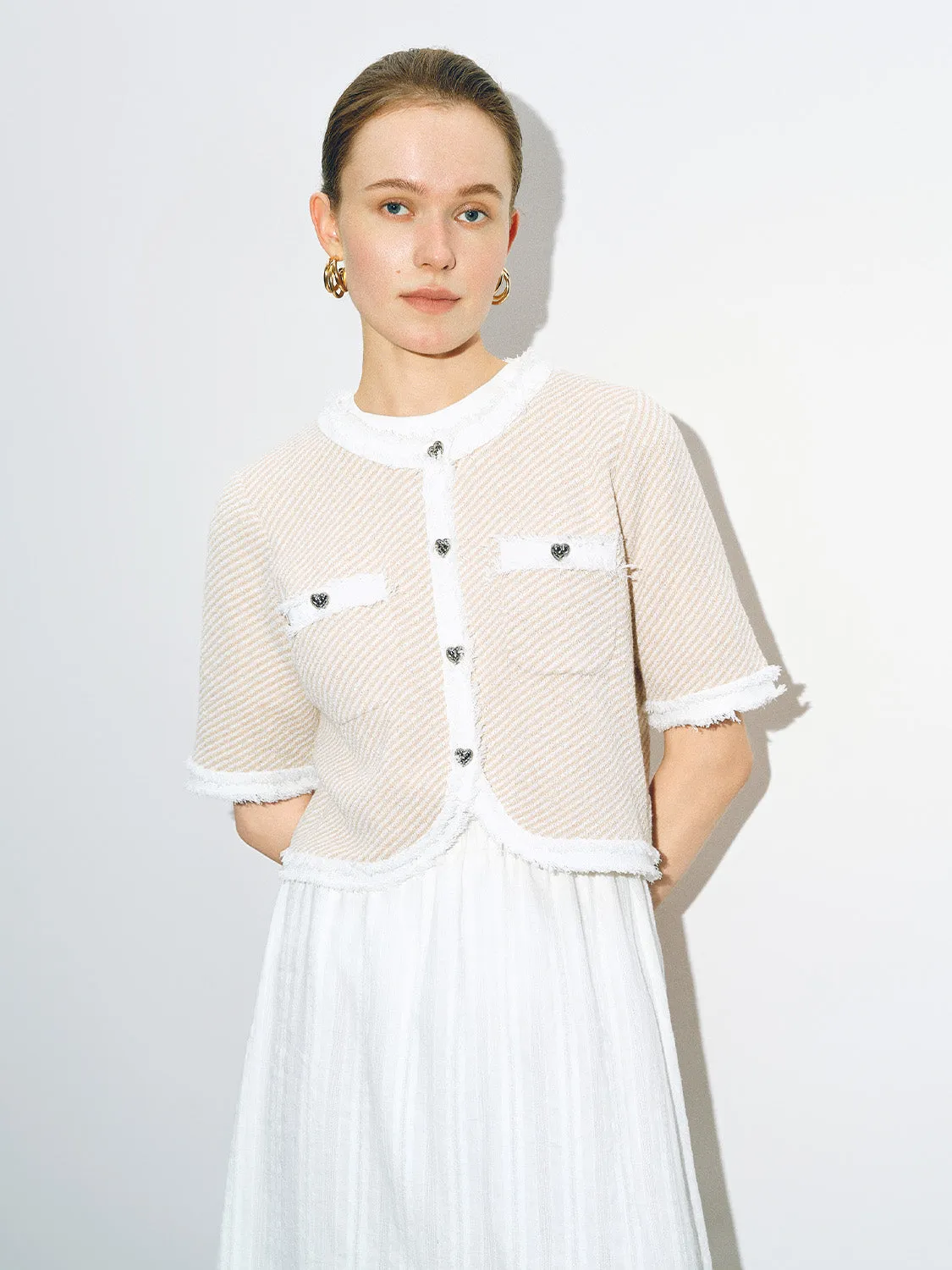 Raw Edge Cropped Knitted Cardigans sold by Urban Revivo