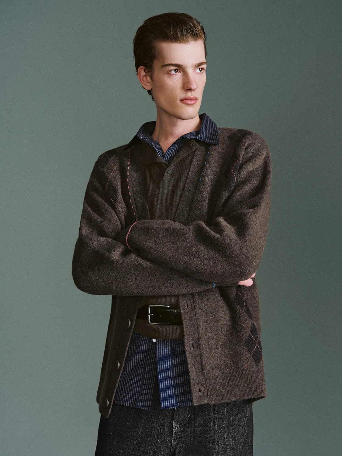 Argyle Pattern Knitted Cardigans sold by Urban Revivo