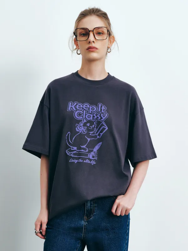 Printed Crew Neck Loose T-Shirt sold by Urban Revivo