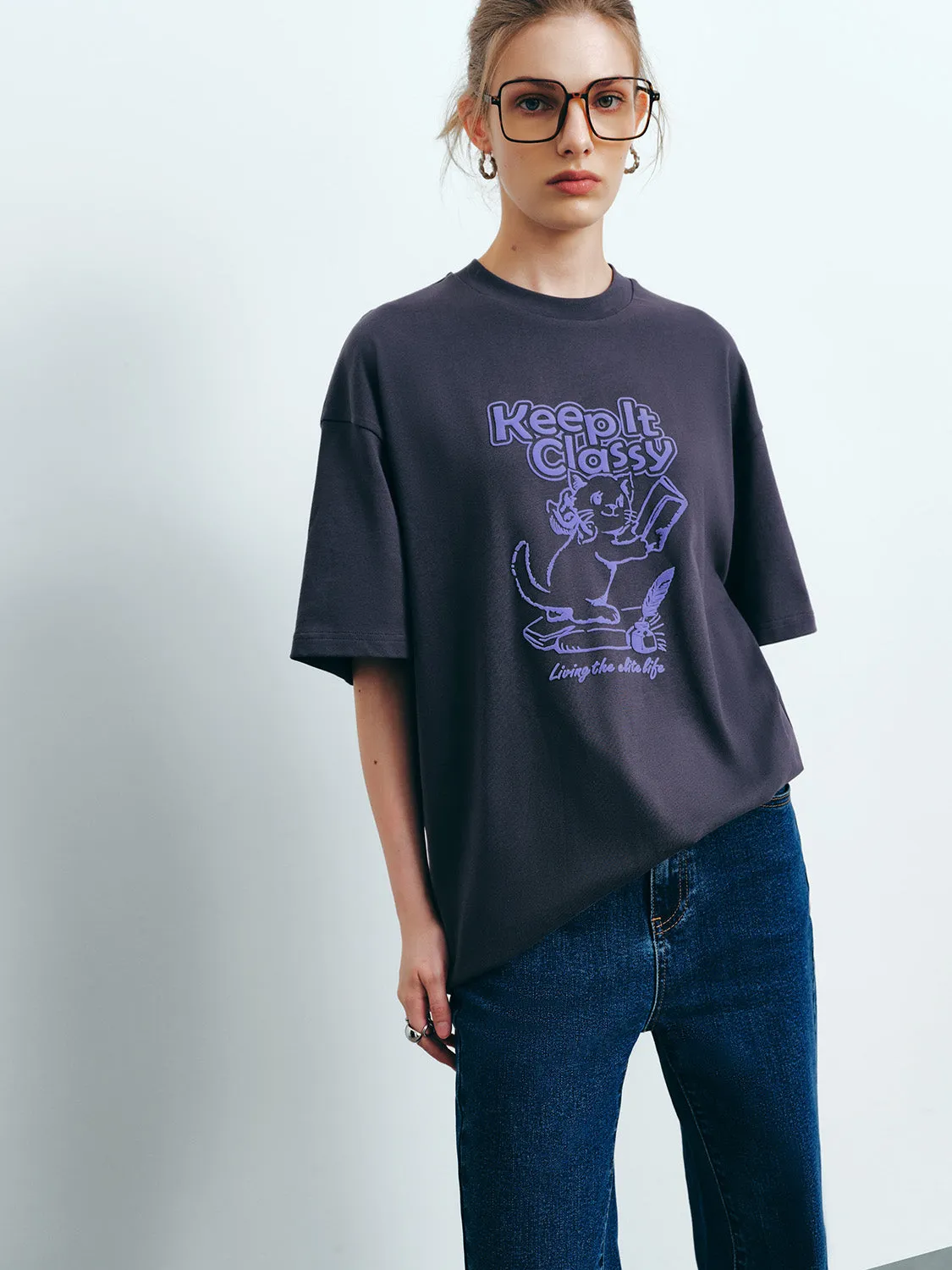 Printed Crew Neck Loose T-Shirt sold by Urban Revivo product image thumbnail 2