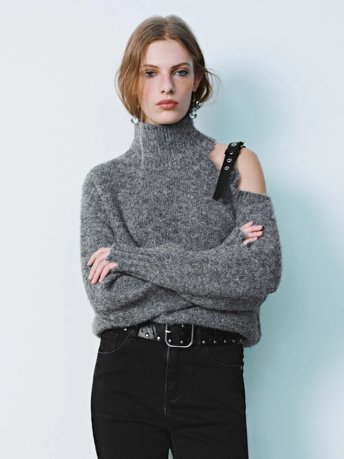 Turtle Neck Off Shoulder Knitted T-Shirts sold by Urban Revivo