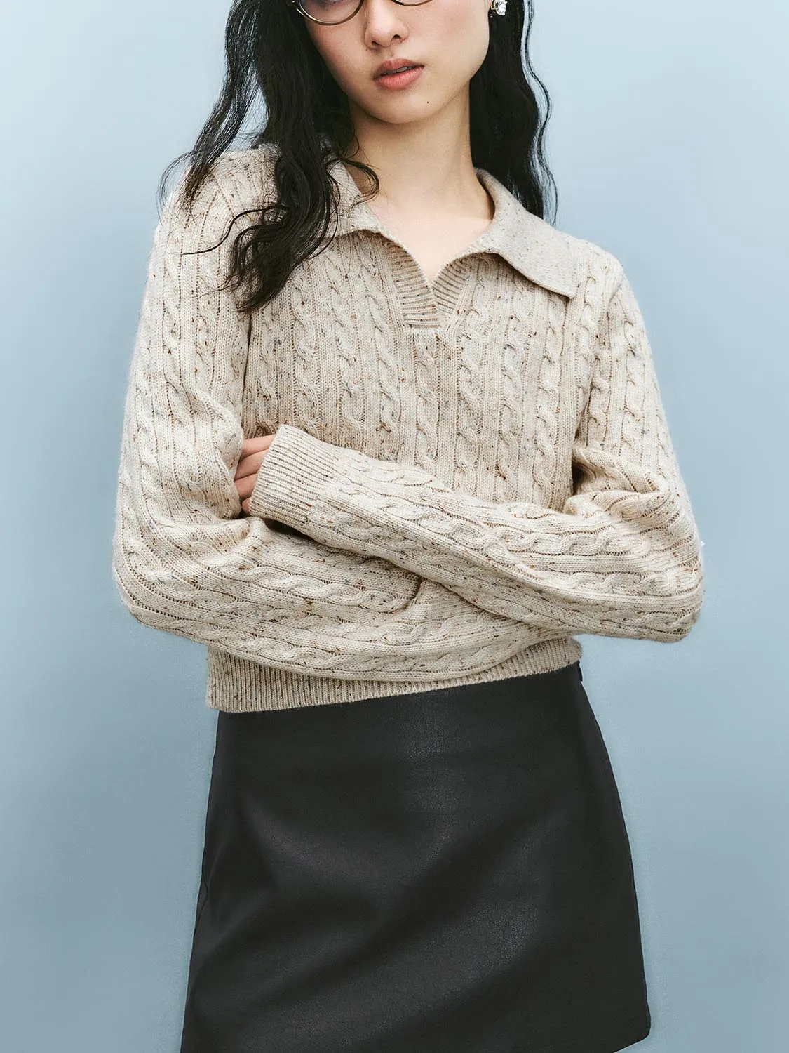 Lapel Cable Knitted T-Shirts sold by Urban Revivo