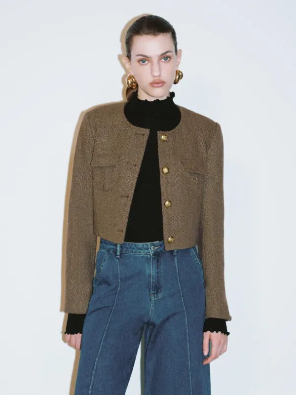 Cropped Button Up Wool Blend Jackets sold by Urban Revivo