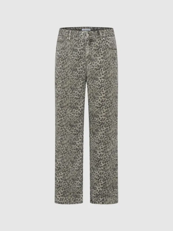 Leopard Printed Denim Jeans sold by Urban Revivo