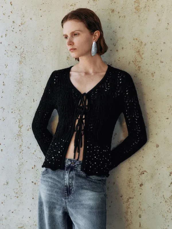 Lace Up Front Knitted Cardigans sold by Urban Revivo