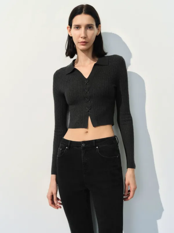 Cropped Lapel Knitted T-Shirts sold by Urban Revivo