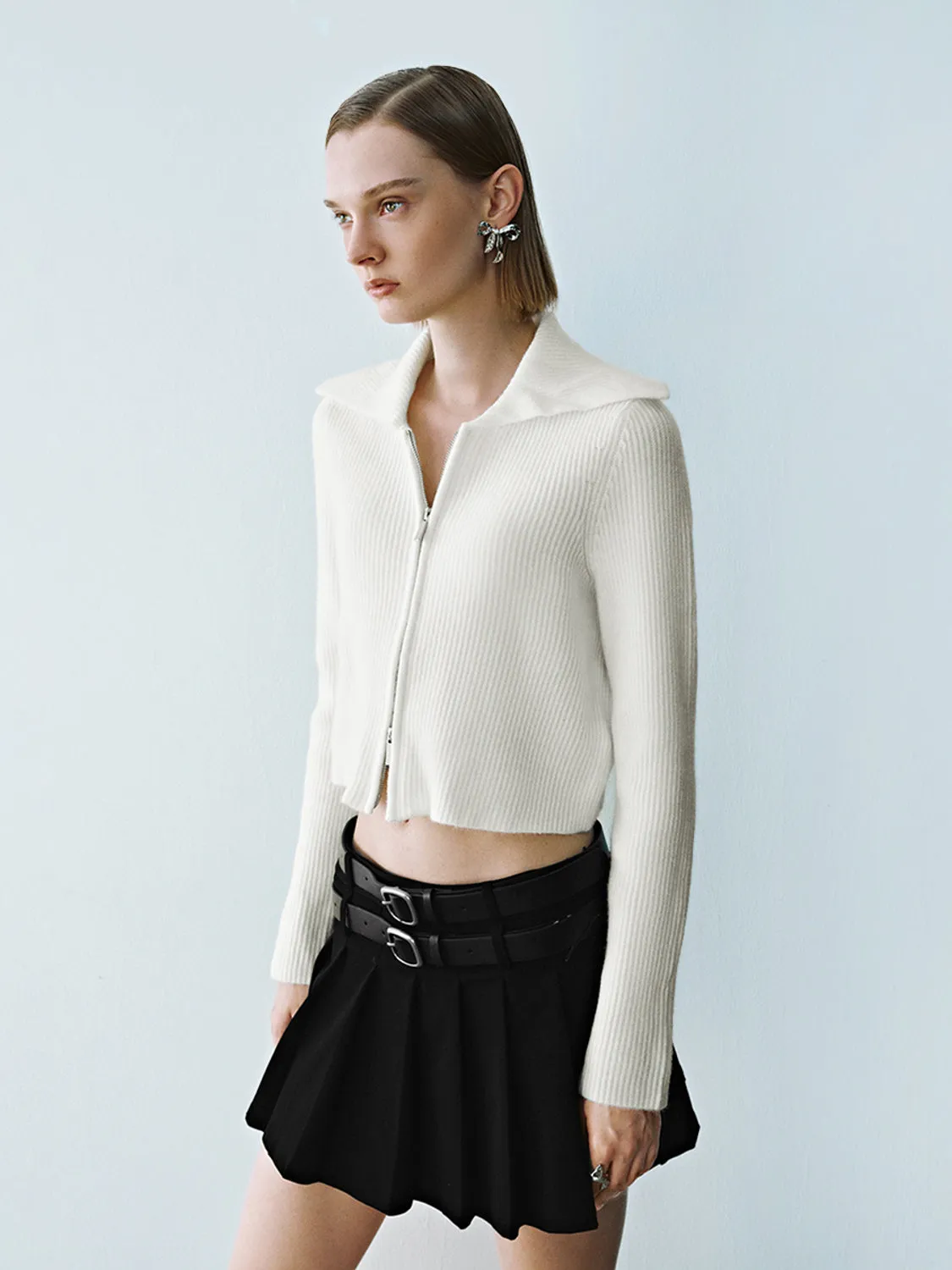 Cropped Zip Up Front Knitted Cardigans sold by Urban Revivo product image thumbnail 3