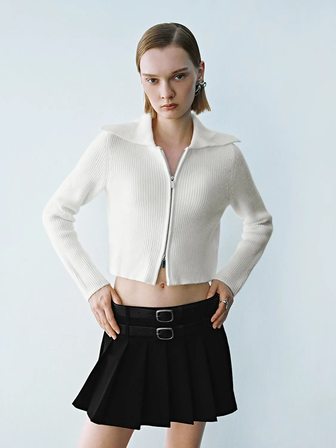 Cropped Zip Up Front Knitted Cardigans sold by Urban Revivo