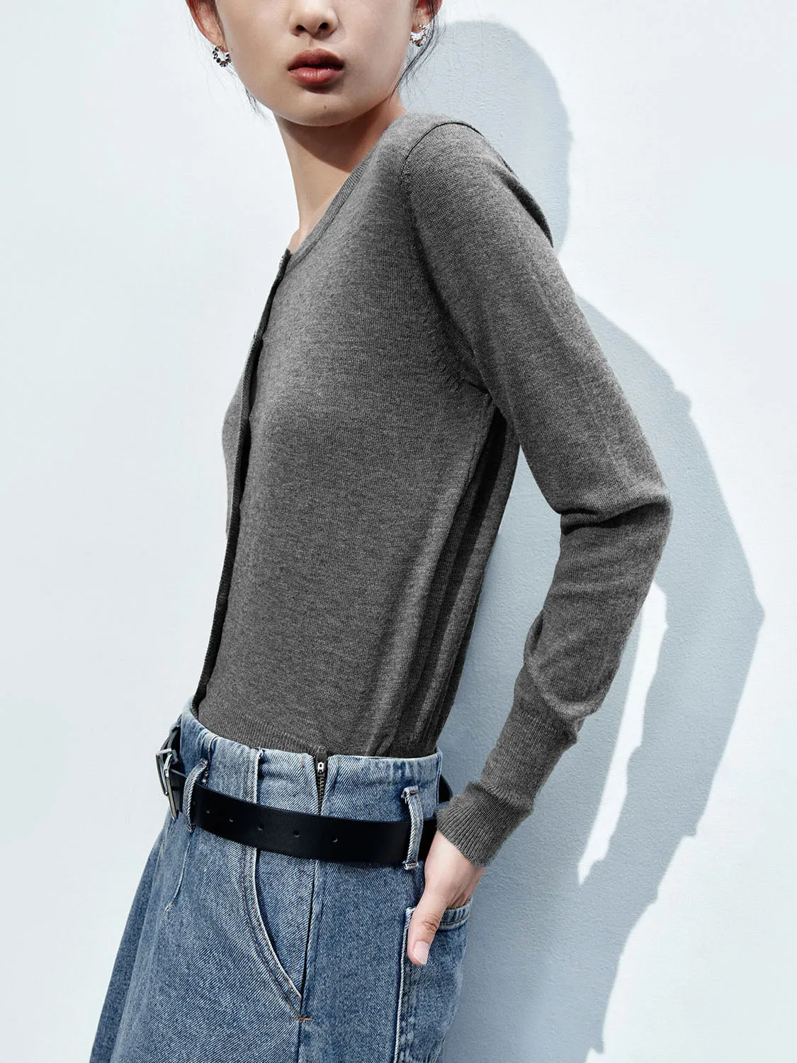 Button Up Crew Neck Knitted Cardigans sold by Urban Revivo product image thumbnail 3