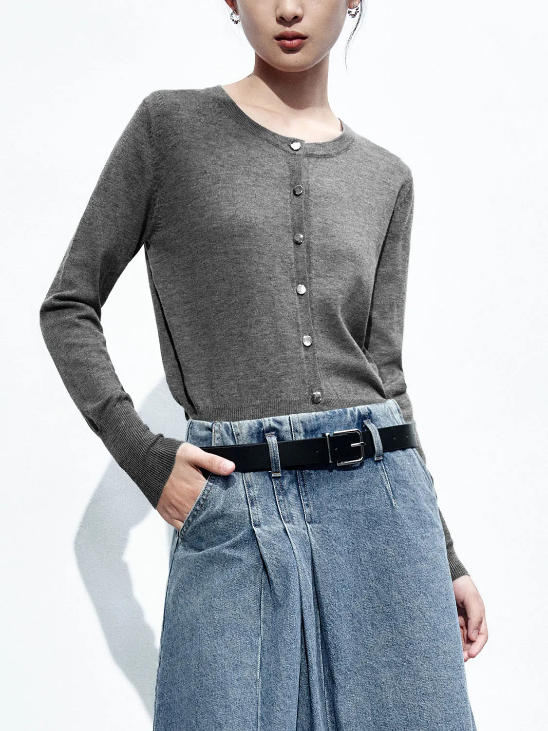 Button Up Crew Neck Knitted Cardigans sold by Urban Revivo