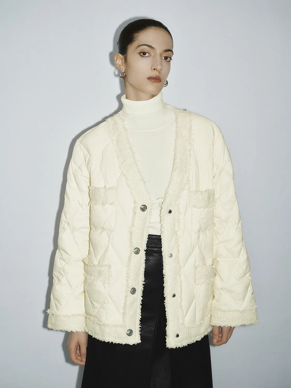 V-Neck Quilted Down Cardigans sold by Urban Revivo product image thumbnail 5