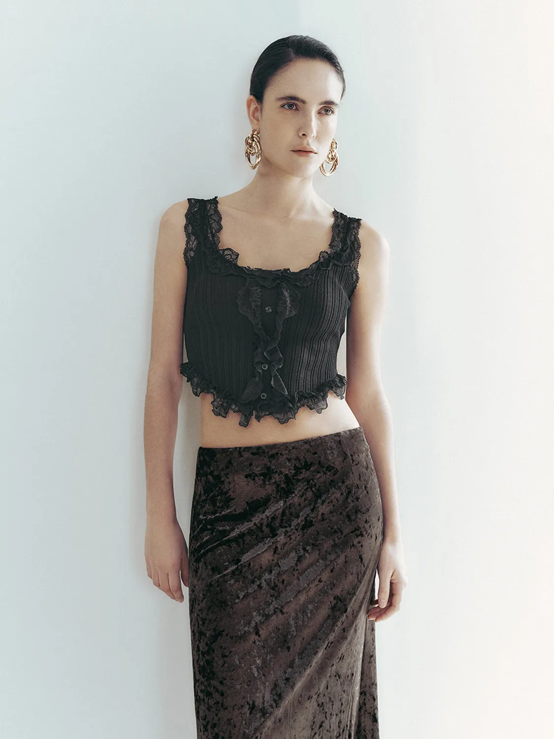 Lace Cami Cropped Tank Tops sold by Urban Revivo