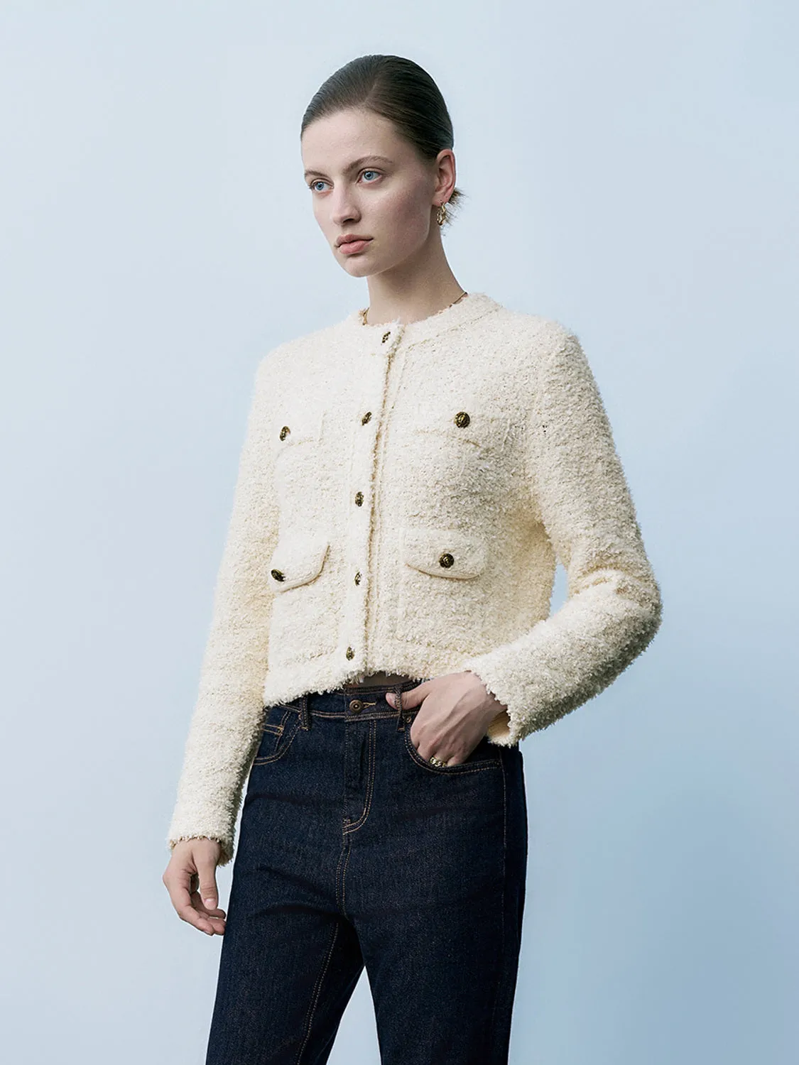 Flap Pocket Knitted Tweed Cardigans sold by Urban Revivo