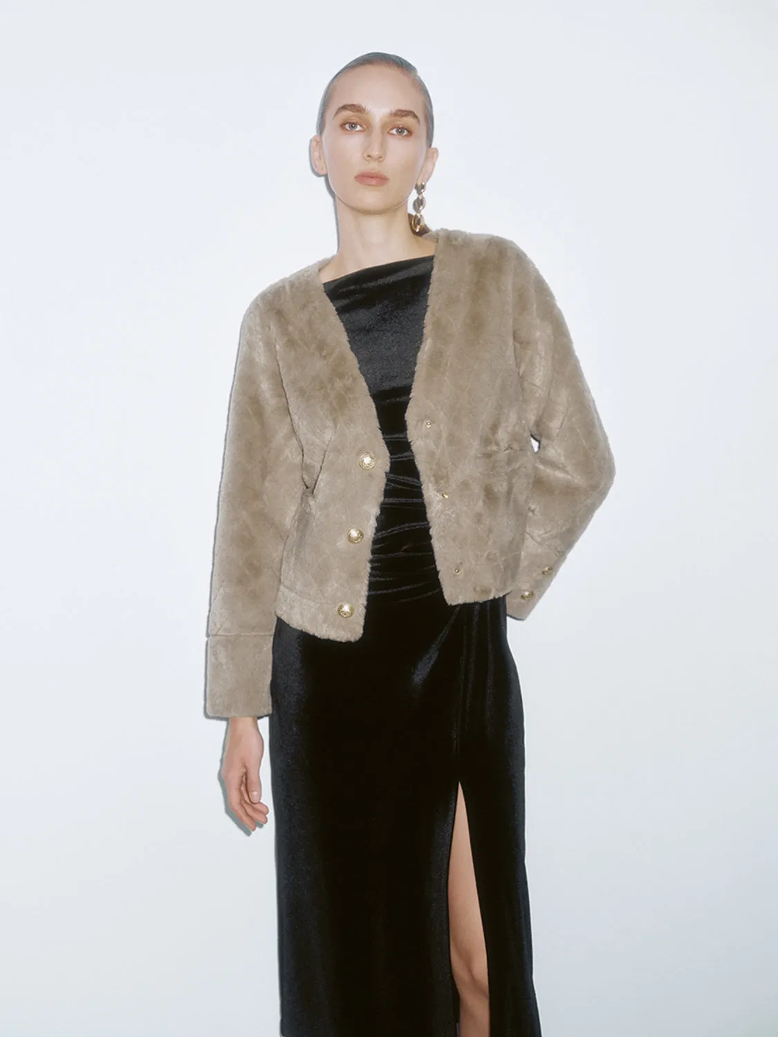 V-Neck Faux Fur Cardigans sold by Urban Revivo