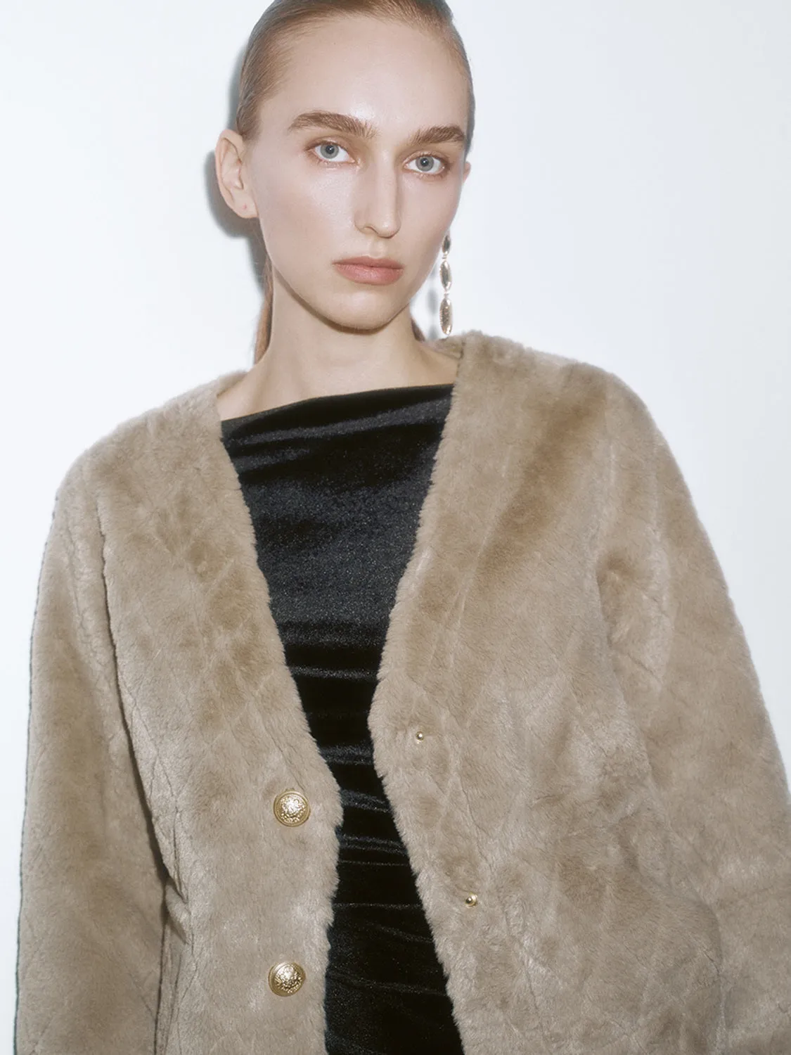 V-Neck Faux Fur Cardigans sold by Urban Revivo product image thumbnail 3