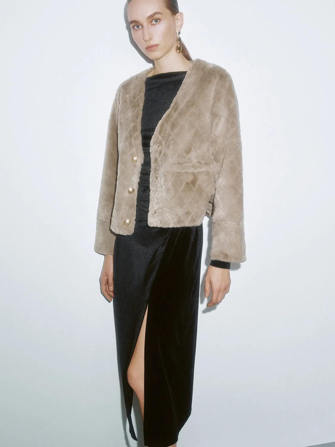 V-Neck Faux Fur Cardigans sold by Urban Revivo product image thumbnail 5