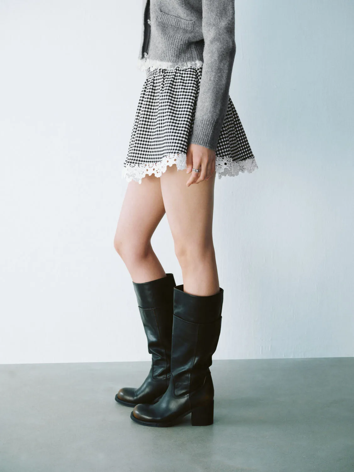 Lace Hem Checkered A-Line Skirts sold by Urban Revivo product image thumbnail 3