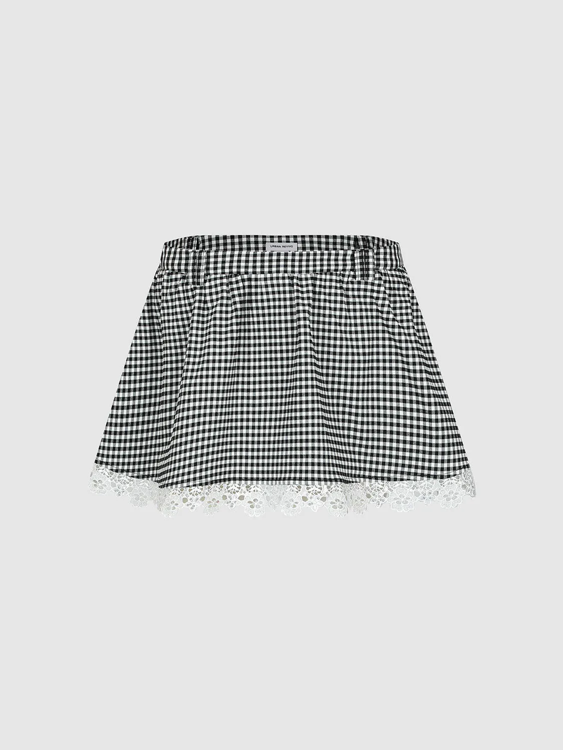 Lace Hem Checkered A-Line Skirts sold by Urban Revivo