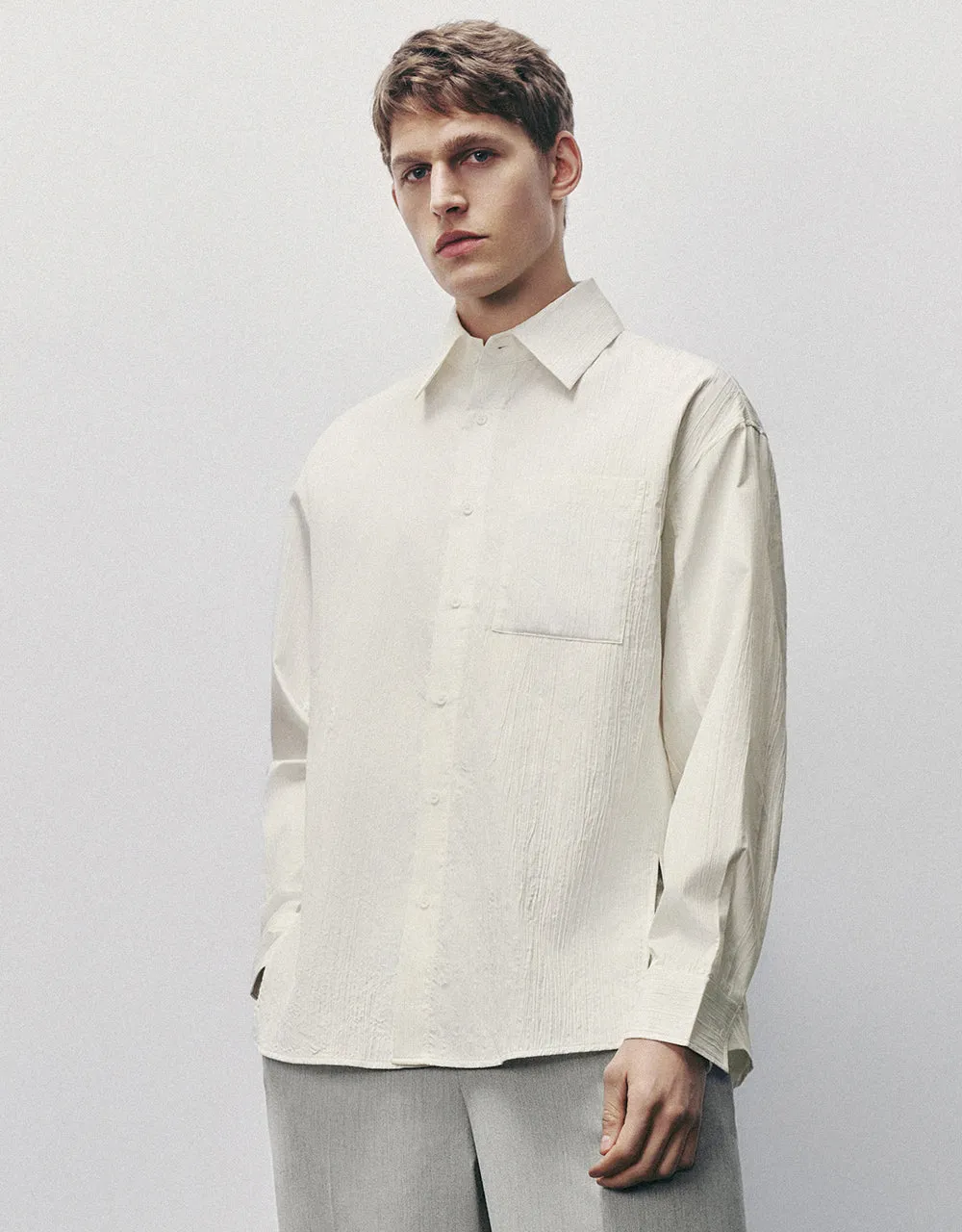 Textured Button Up Loose Shirt sold by Urban Revivo