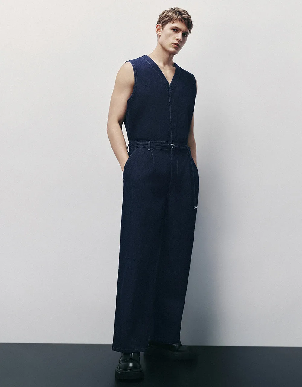 Sleeveless Denim Jumpsuit sold by Urban Revivo