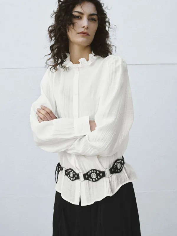 Ruffle Hem Long Sleeve Shirts sold by Urban Revivo