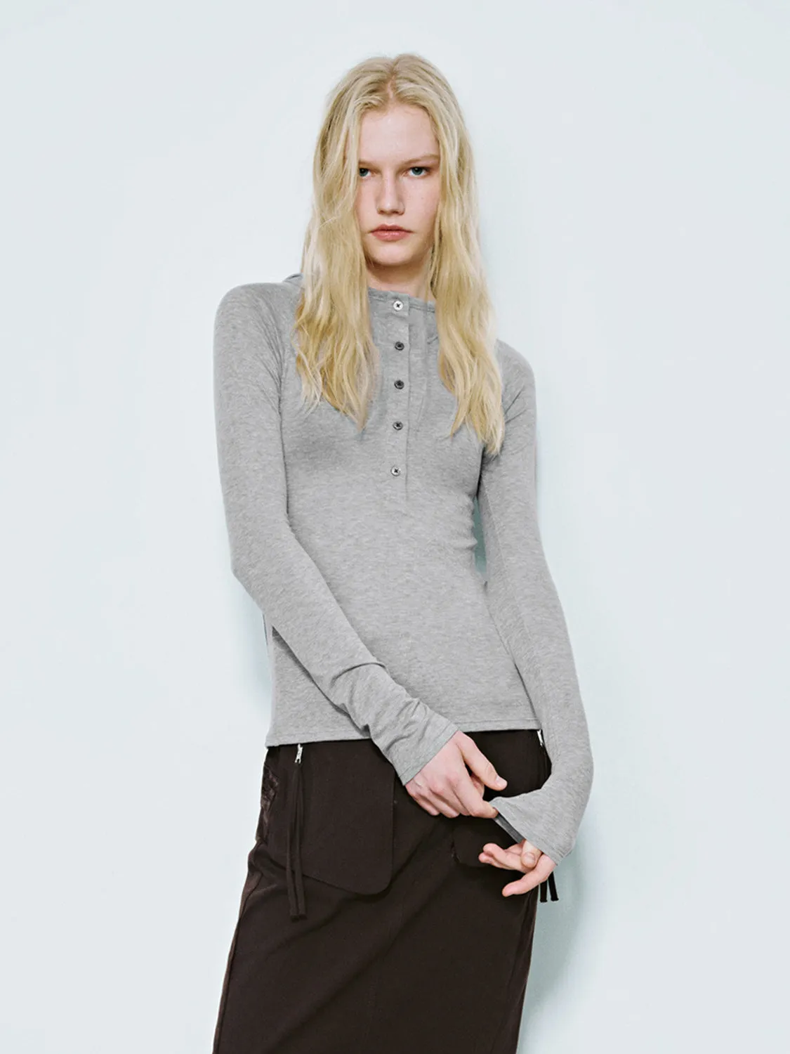 Button Half Placket Skinny T-Shirts sold by Urban Revivo