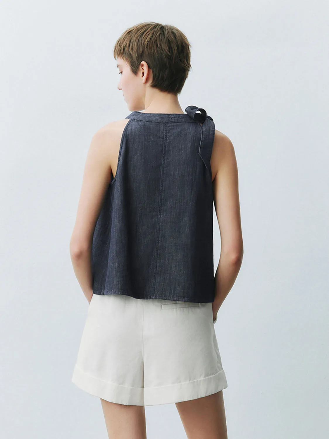 Halter Neck Sleeveless Denim Shirts sold by Urban Revivo product image thumbnail 2